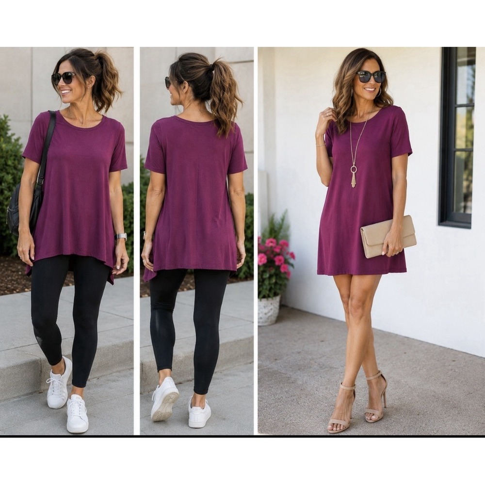 Eileen‎ Fisher CURAN Viscose Jersey Bateau Neck Medium Dress  Purple
